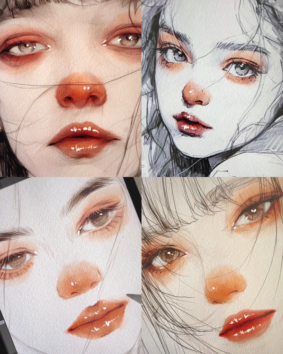 Realistic watercolor portrait illustrations created in Procreate using layered watercolor brushes with natural texture and soft pigment edges