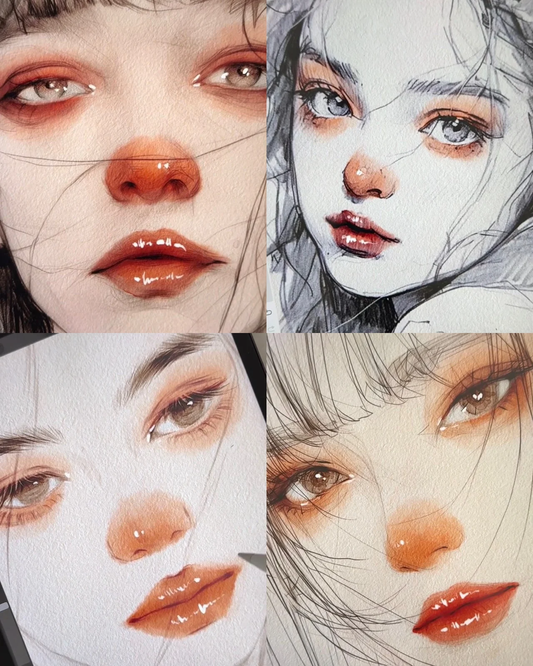 Realistic watercolor portrait illustrations created in Procreate using layered watercolor brushes with natural texture and soft pigment edges